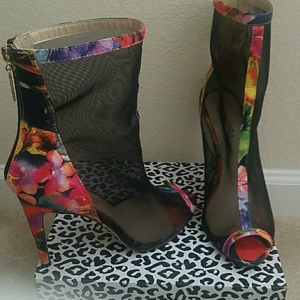 Mesh Floral Peep Toe Booties