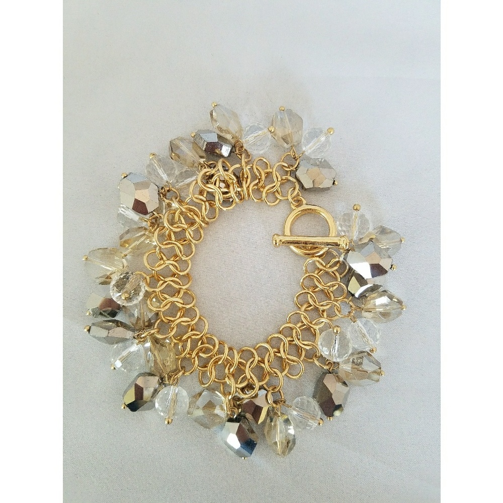 Gold Tone w/ Clear & Mirrored Beads Bracelet