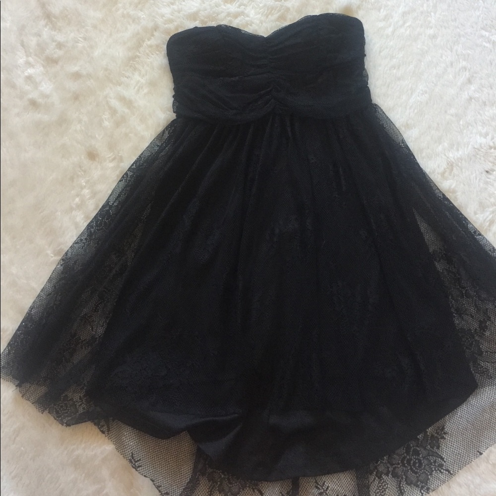 Black lace strapless LBD