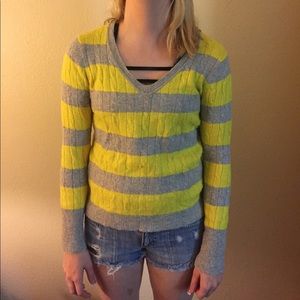 yellow and grey striped sweater