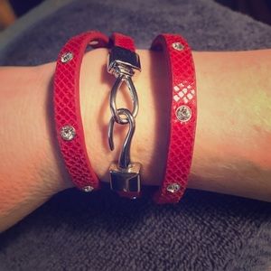 Red Leather w/ Silver Studs Wrap Bracelet - EUC