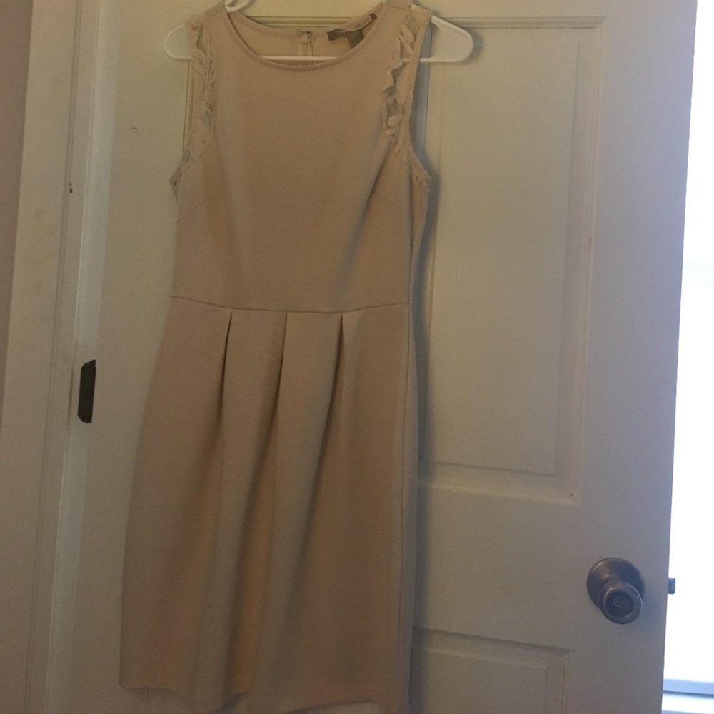 Lace detail nude colored dress