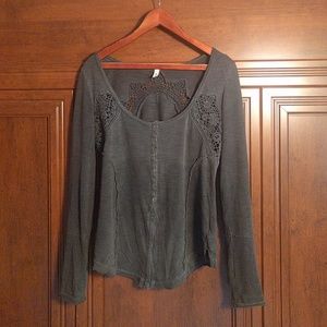Free People Black Acid Washed Lace Henley