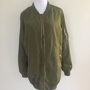 Long over sized green bomber jacket