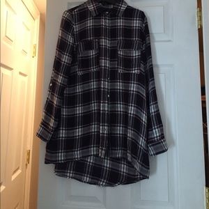 High low plaid button down