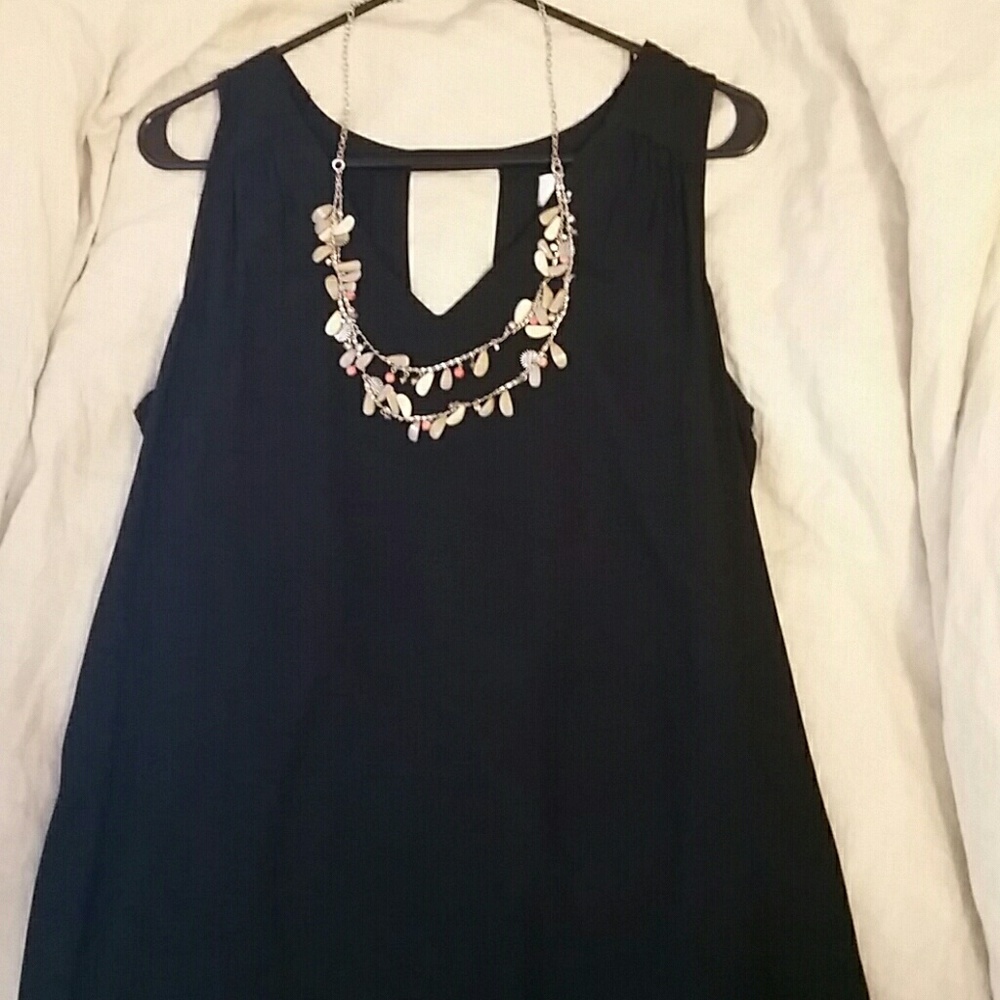Casual Black Shift Dress, Large, back cut out