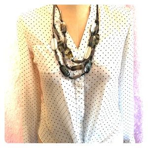 White polka dot blouse with tie front