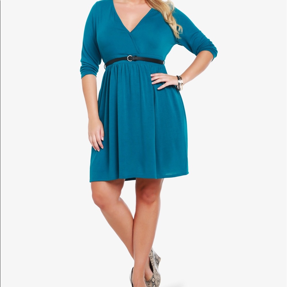 Torrid Blue faux surplice wrap Dress with pockets