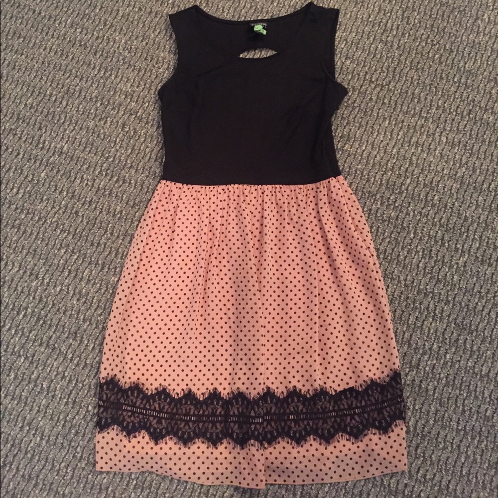 Black & Pink Polka-Dot Lace Dress