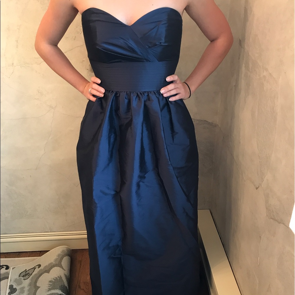 Alfred sung navy strapless dress with pockets