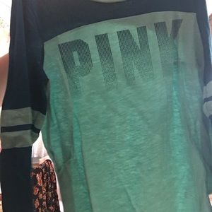 Pink mint varsity striped top
