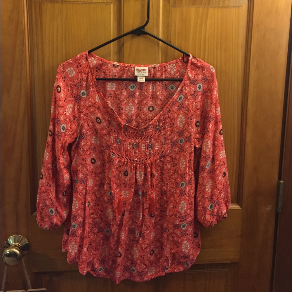 Printed Orange Quarter Sleeve Peasant Top