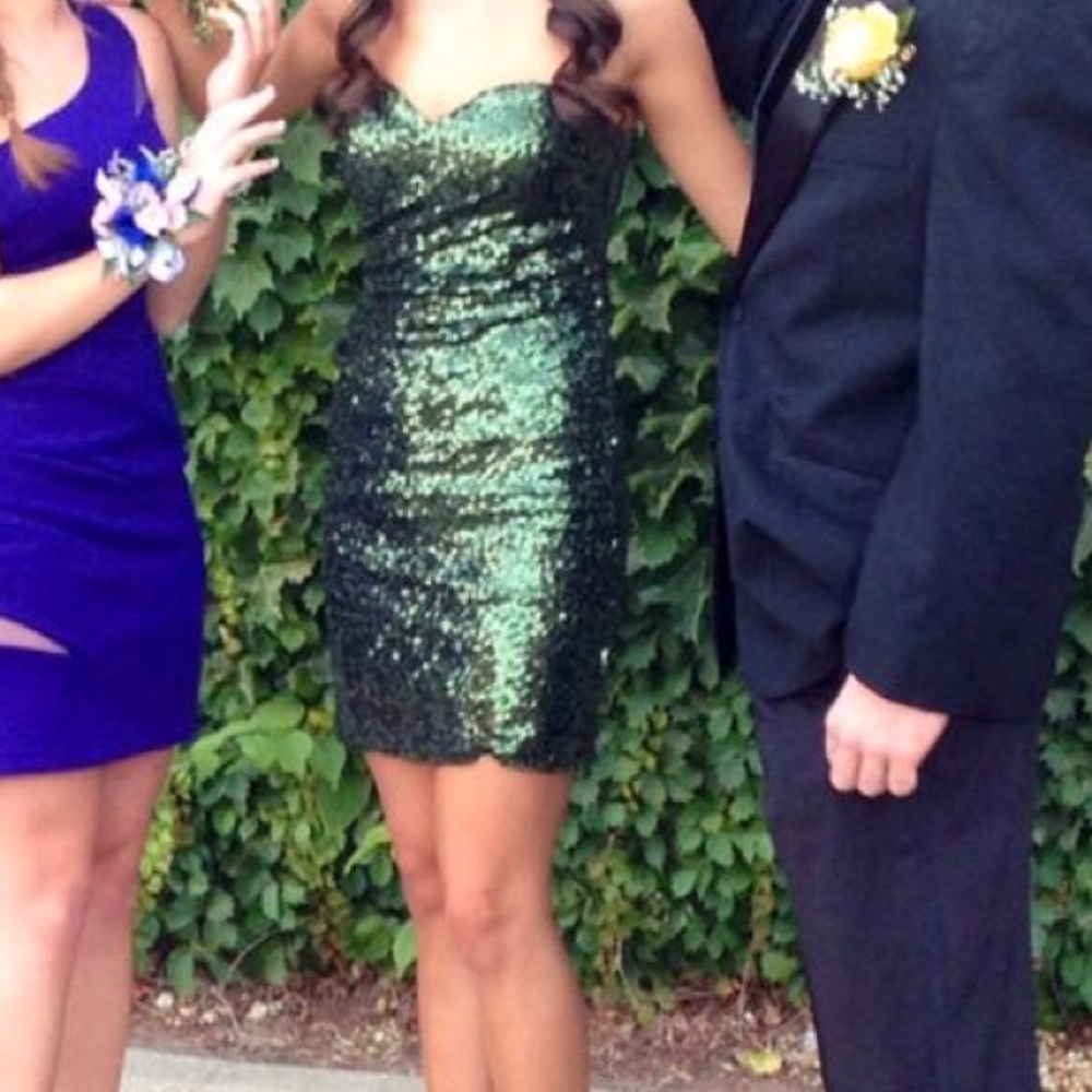 Faviana Green Sequin Prom Dress