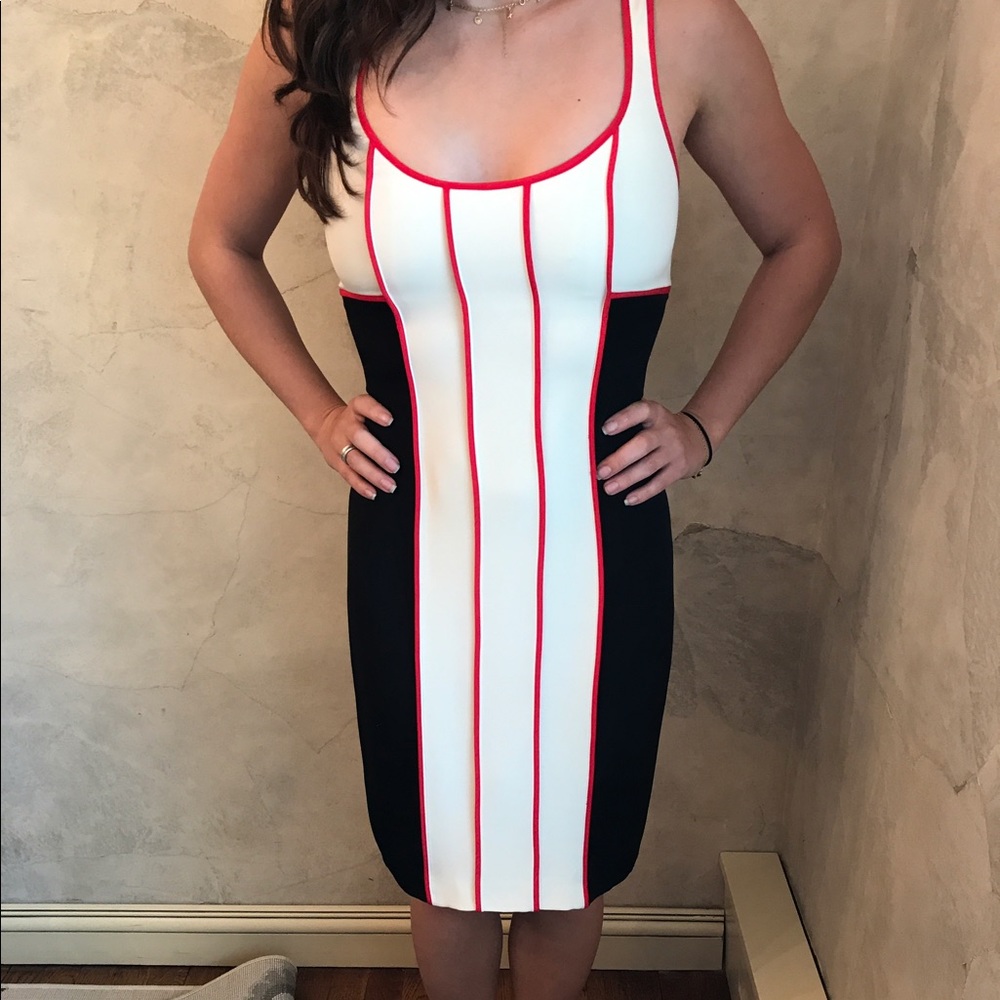 Black and white Jay Godfrey dress with red detail