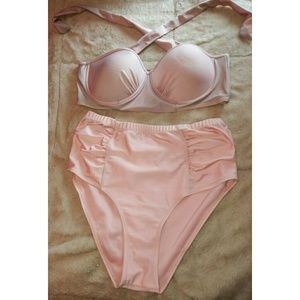 Pink high waisted halter top bikini