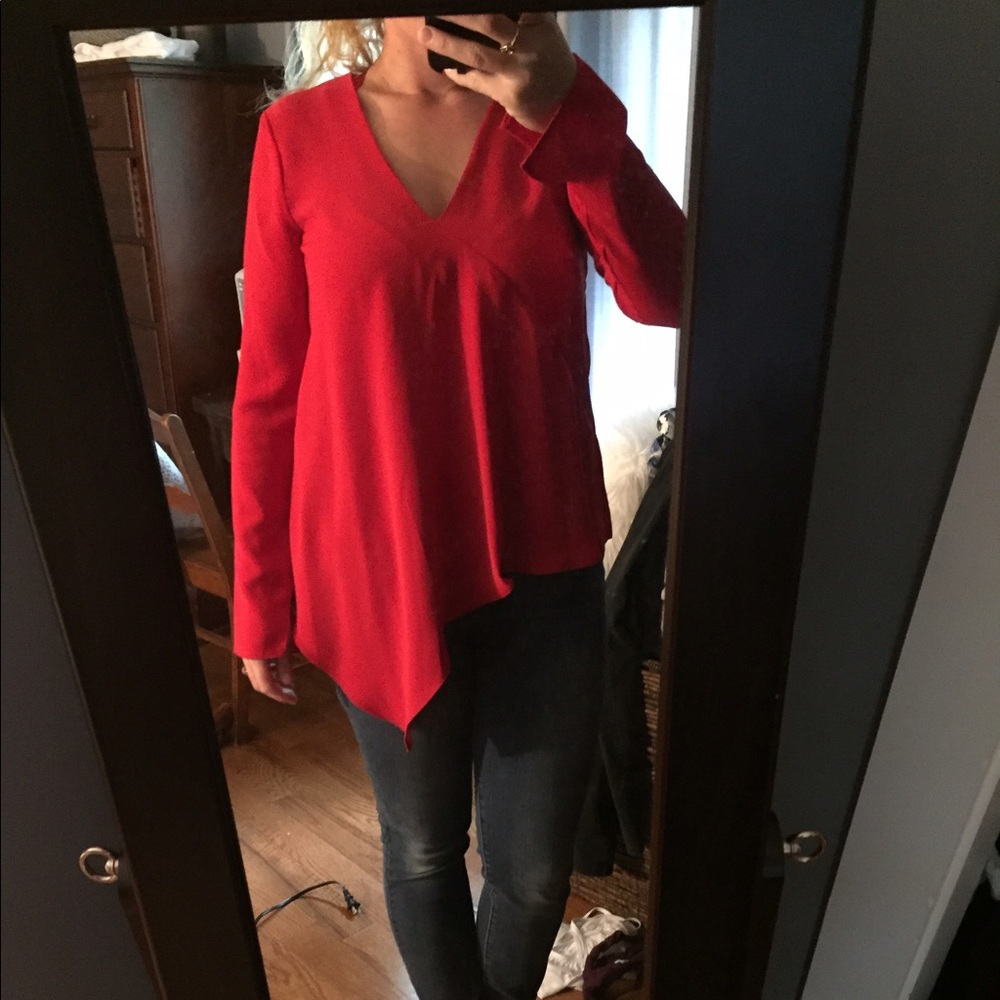Rachel Roy red asymmetrical v-neck blouse