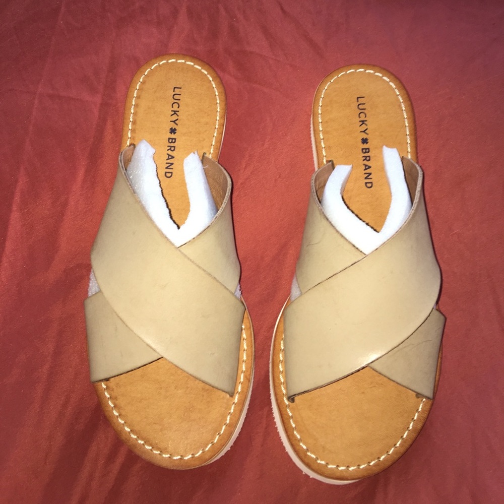 Lucky Brand Leather Slides (Dadeen) (Tan) (8)