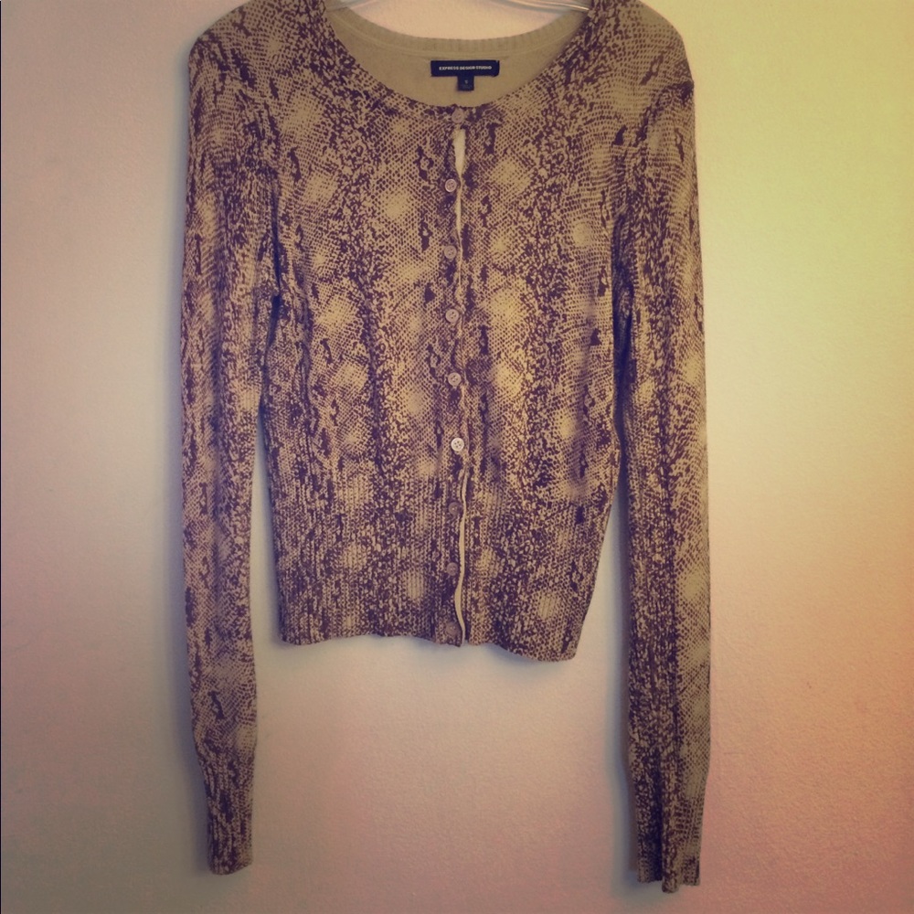 Express design studio snakeskin print brown tan button up Cardigan sweater