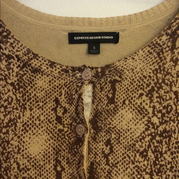 Express snakeskin brown button up Cardigan sweater - Picture 3 of 5