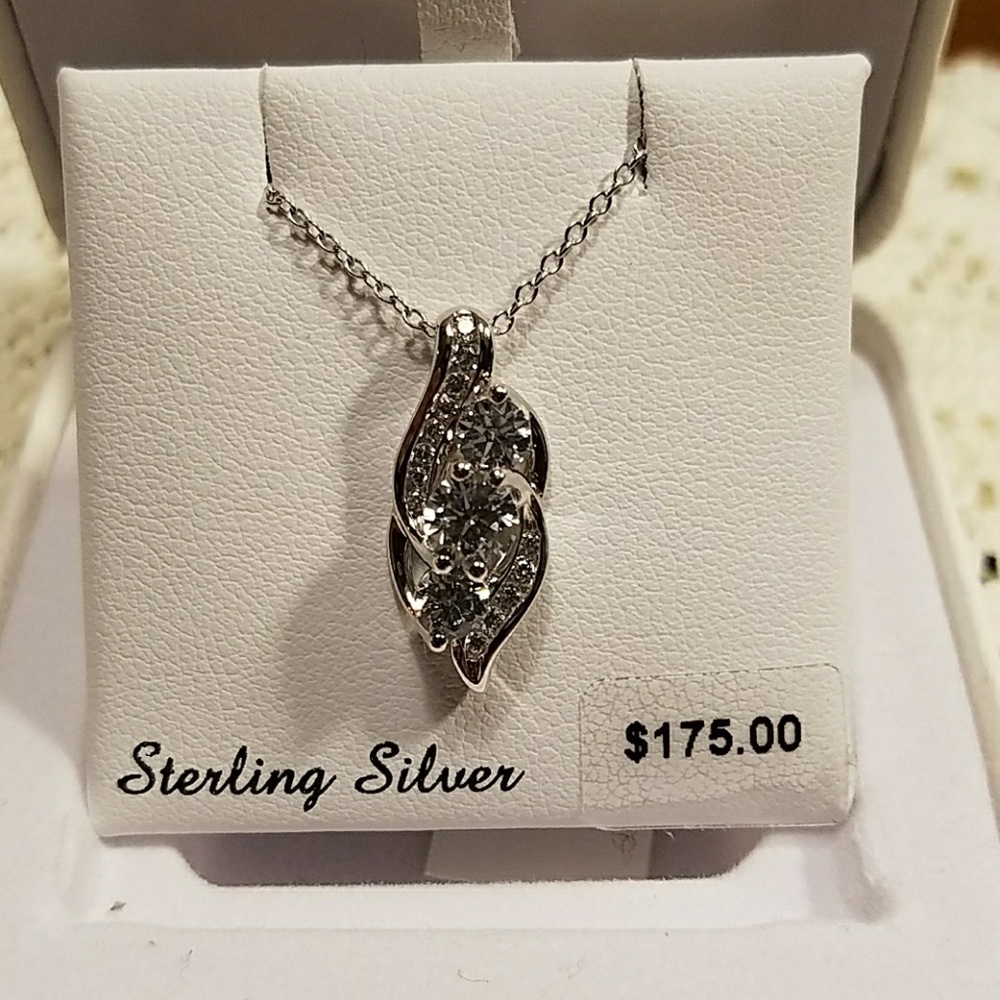 Sterling Silver 3 Stone Cubic Zirconia Pendant
