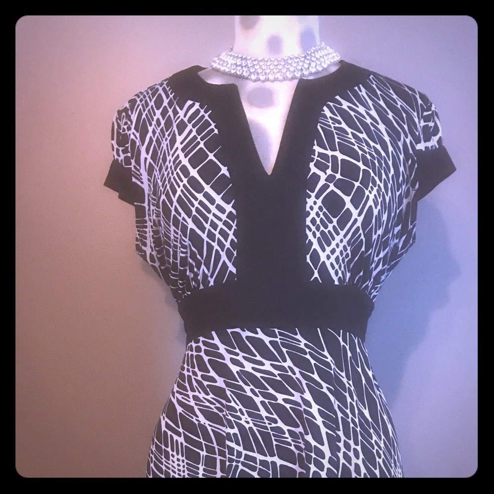 AB Studio Black & White Print Dress, Size XL
