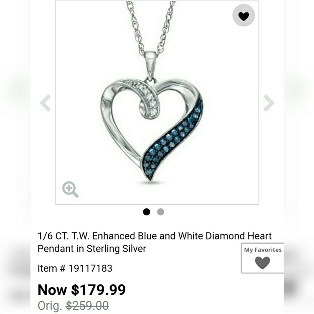 Blue and white diamond heartpendant