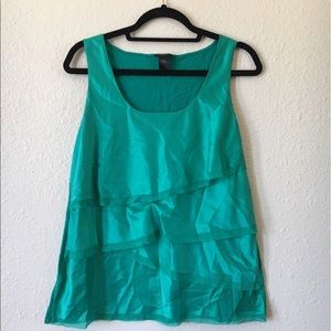Green tiered ruffle Ann Taylor sleeveless blouse