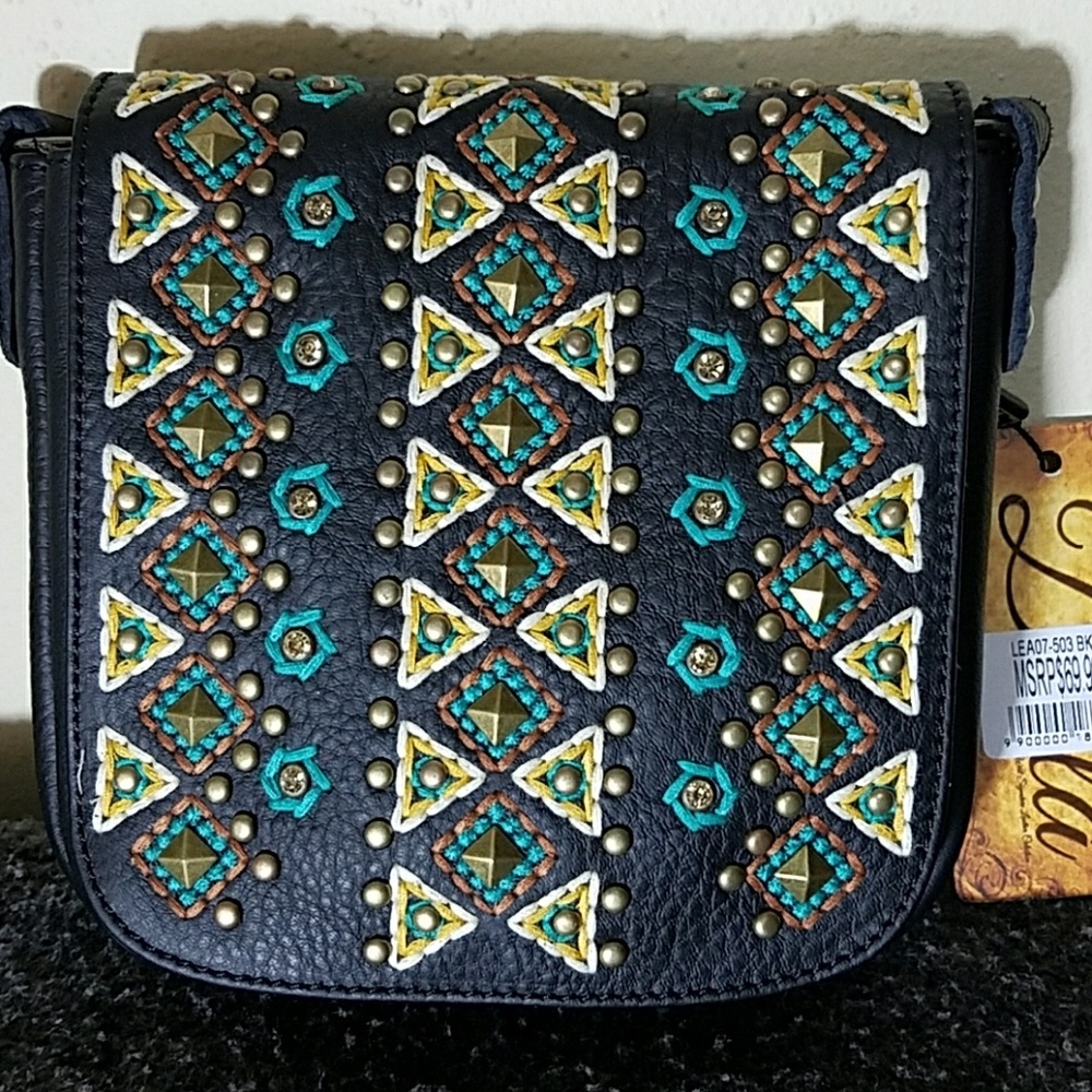 Delila black leather crossbody bag