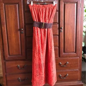 Orange Crochet Strapless Dress