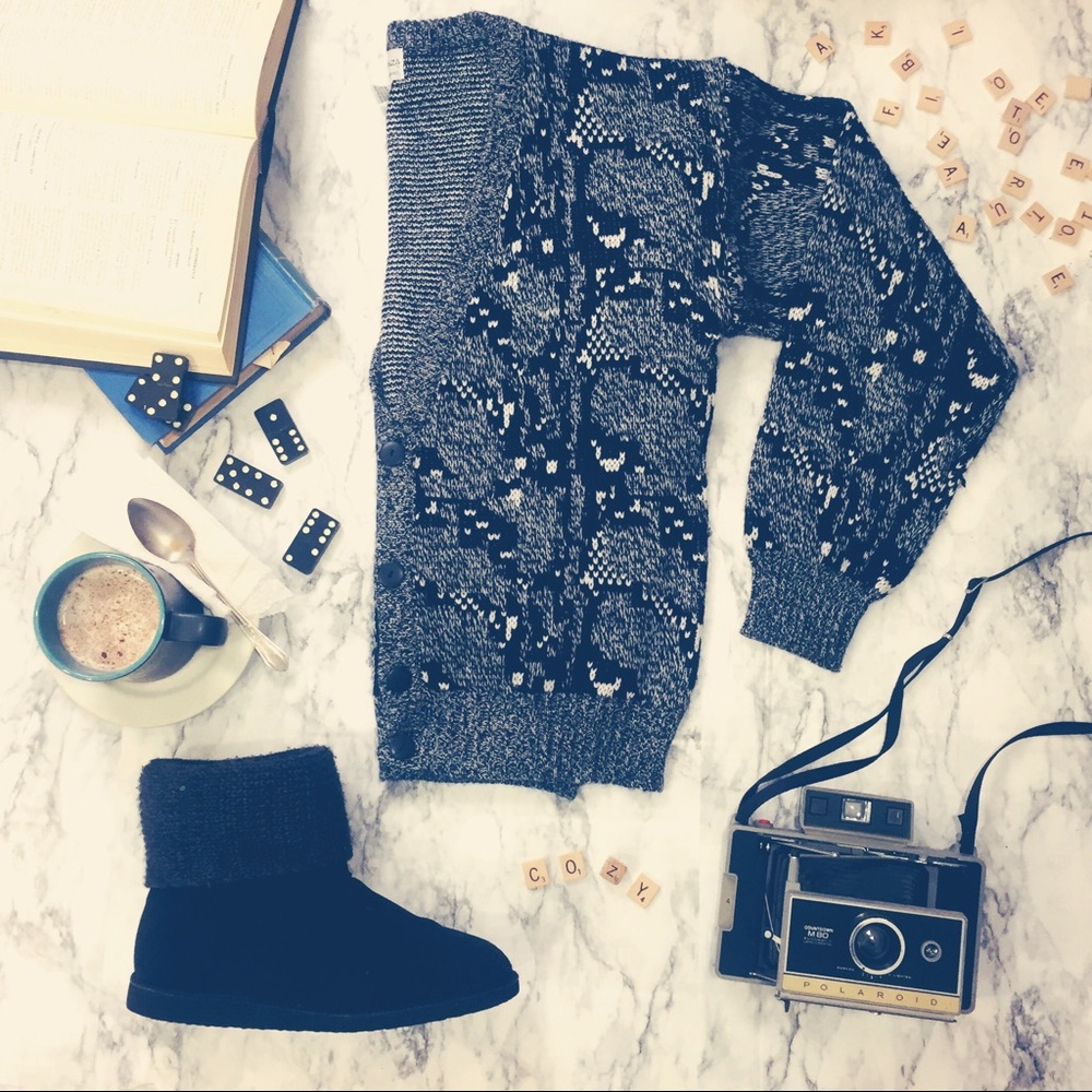 Knitted Black and White Cozy Cardigan