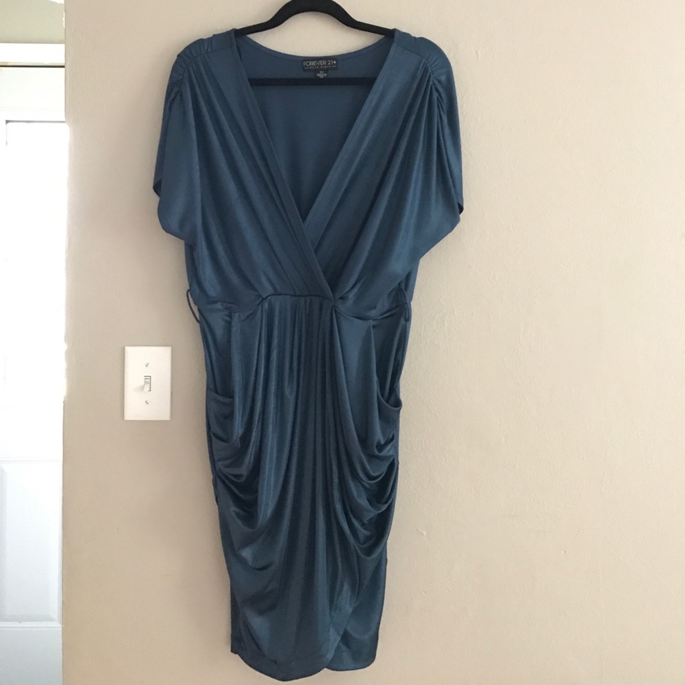Metallic green/blue wrap dress