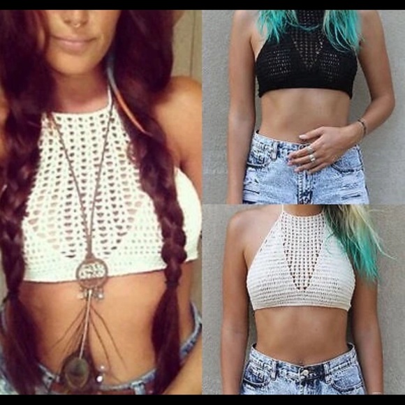 NEW Boho Gypsy Crochet Bikini  Crop Top Size - Picture 5 of 8