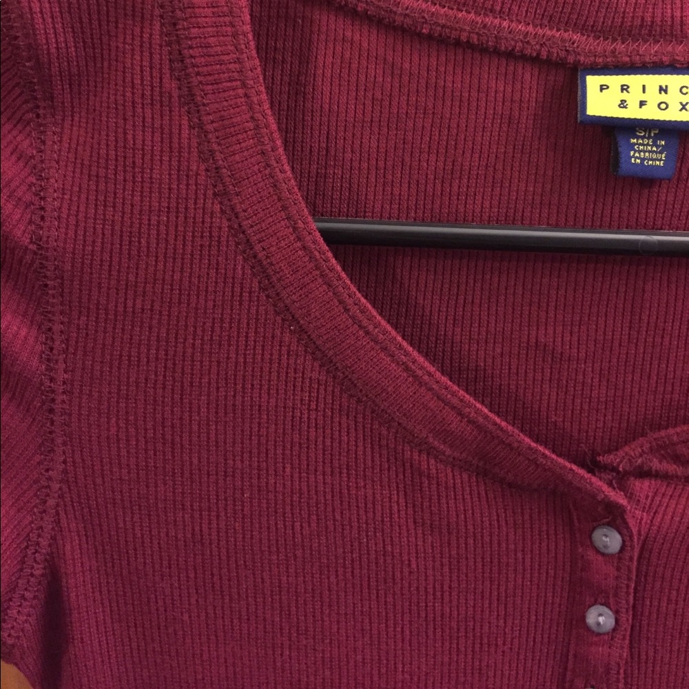 Red Ribbed Button Up Short Sleeve Tee - Picture 2 of 3