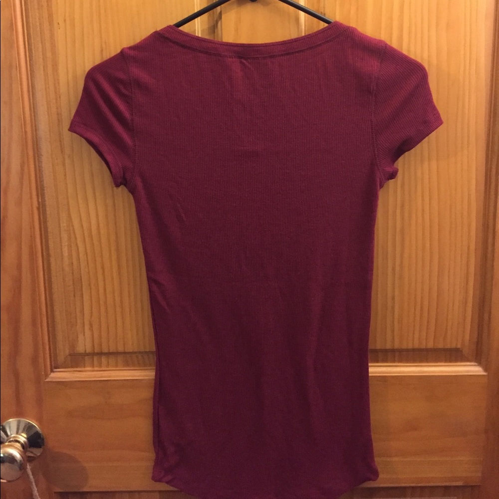 Red Ribbed Button Up Short Sleeve Tee - Picture 3 of 3