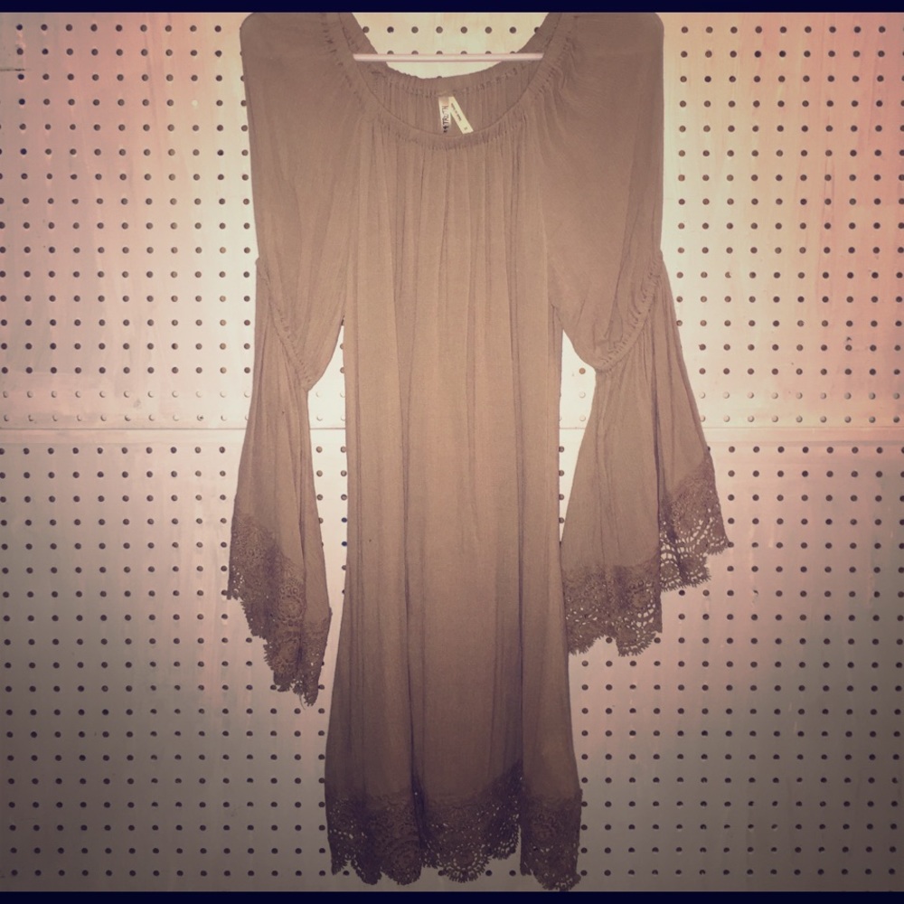 Bohemian Style tan dress with knit detailing
