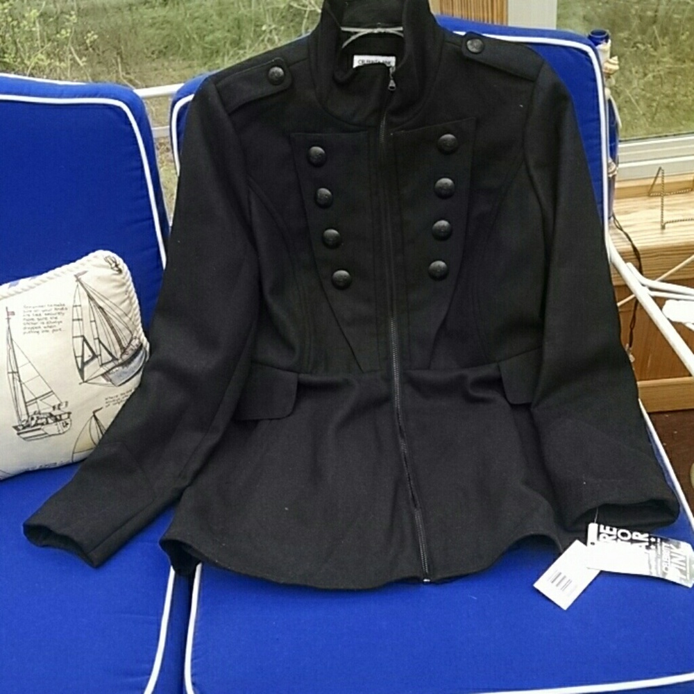 Celebrity Pink Black Military Style Coat Jacket
