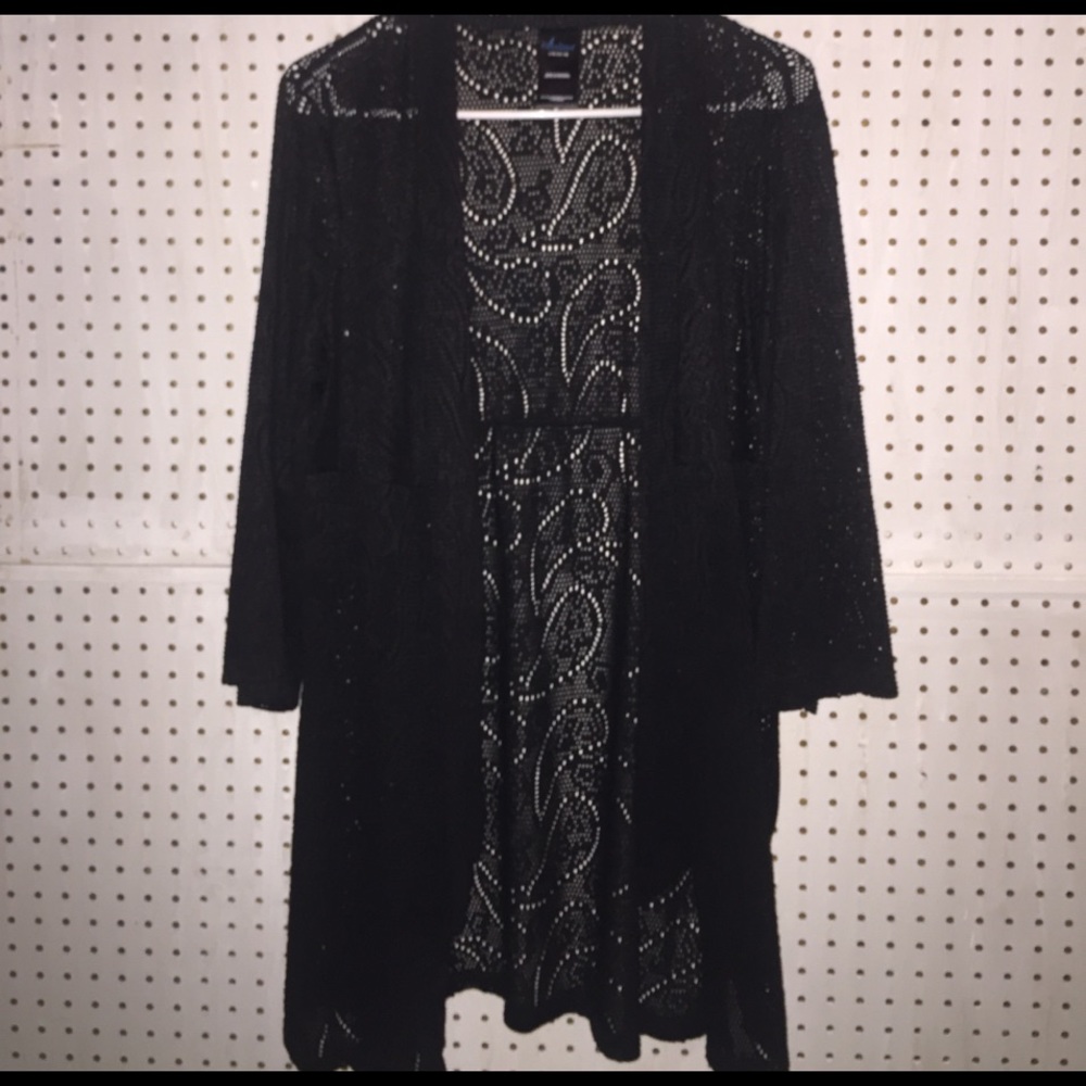 Black lace swim suit cover up/ cardigan large