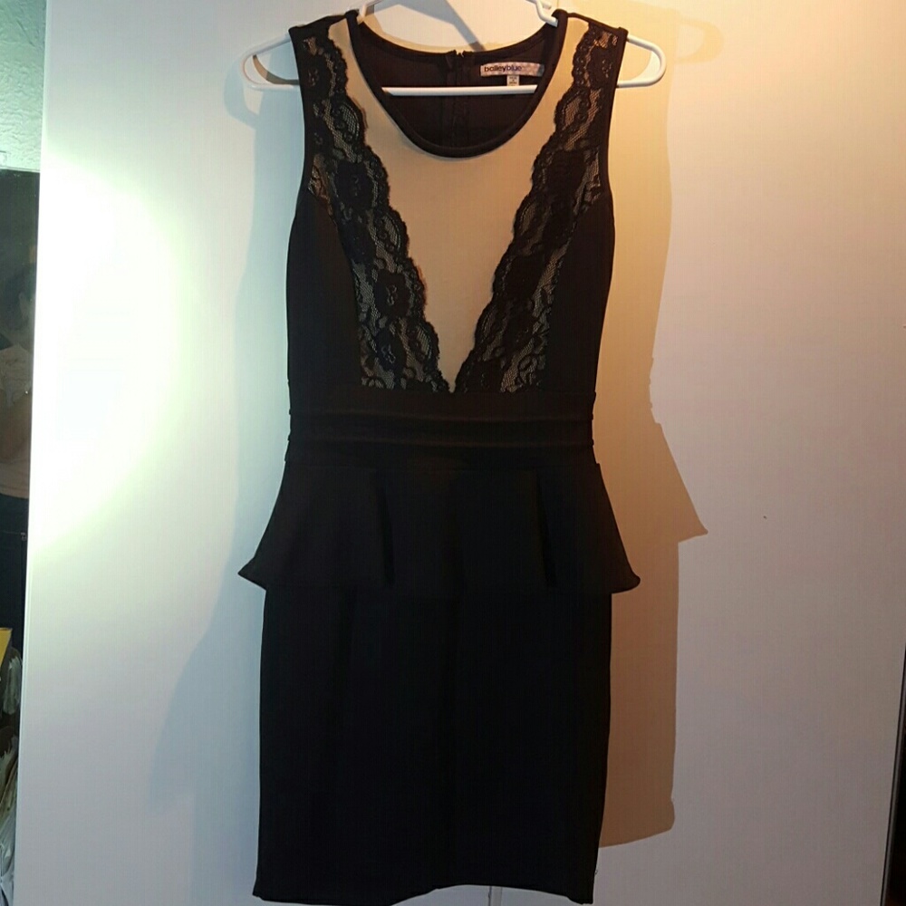 Black & nude peplum mini dress