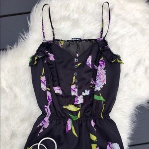 Gap Charcoal Gray and Purple Floral Camisole