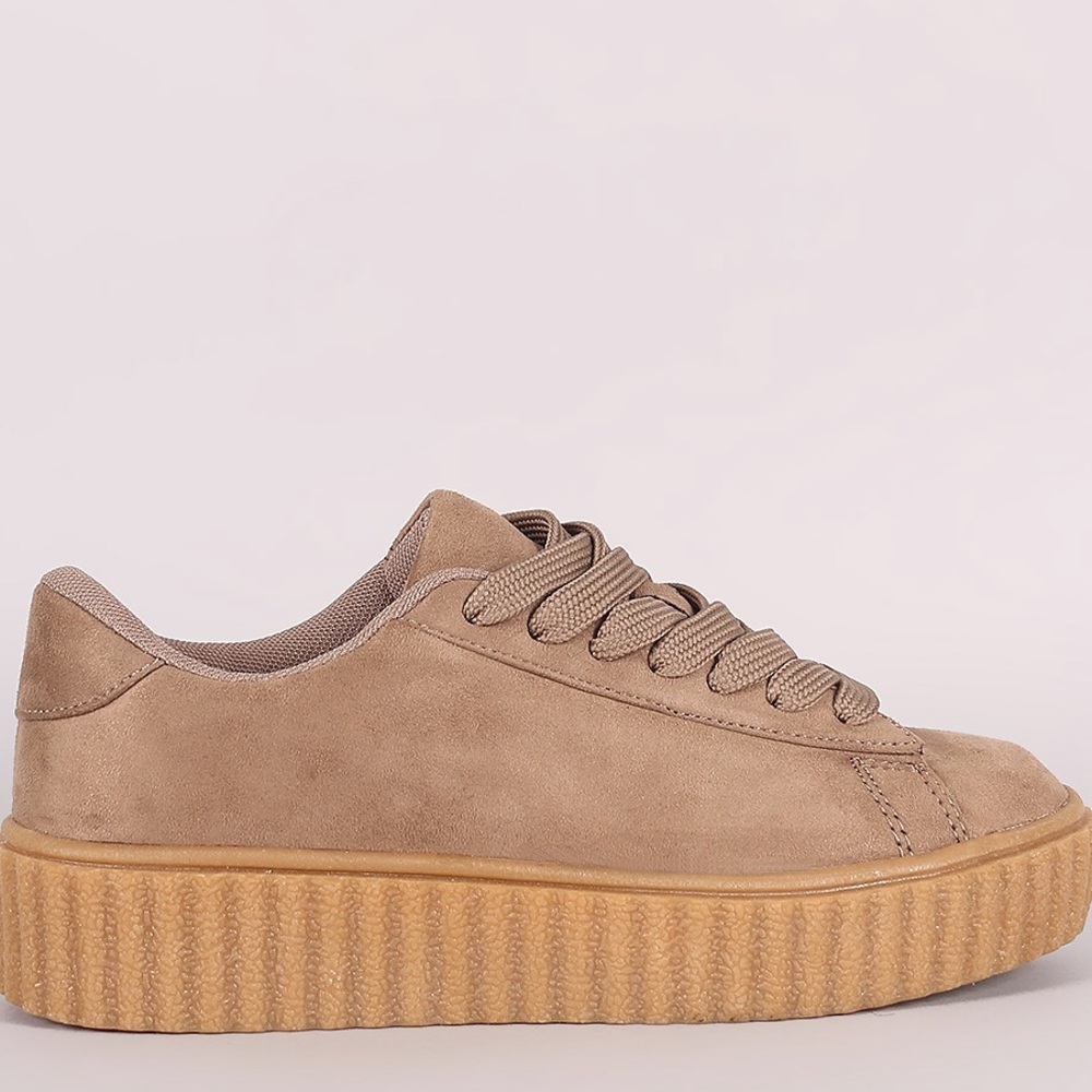 Taupe suede platform creeper sneaker - Picture 2 of 8