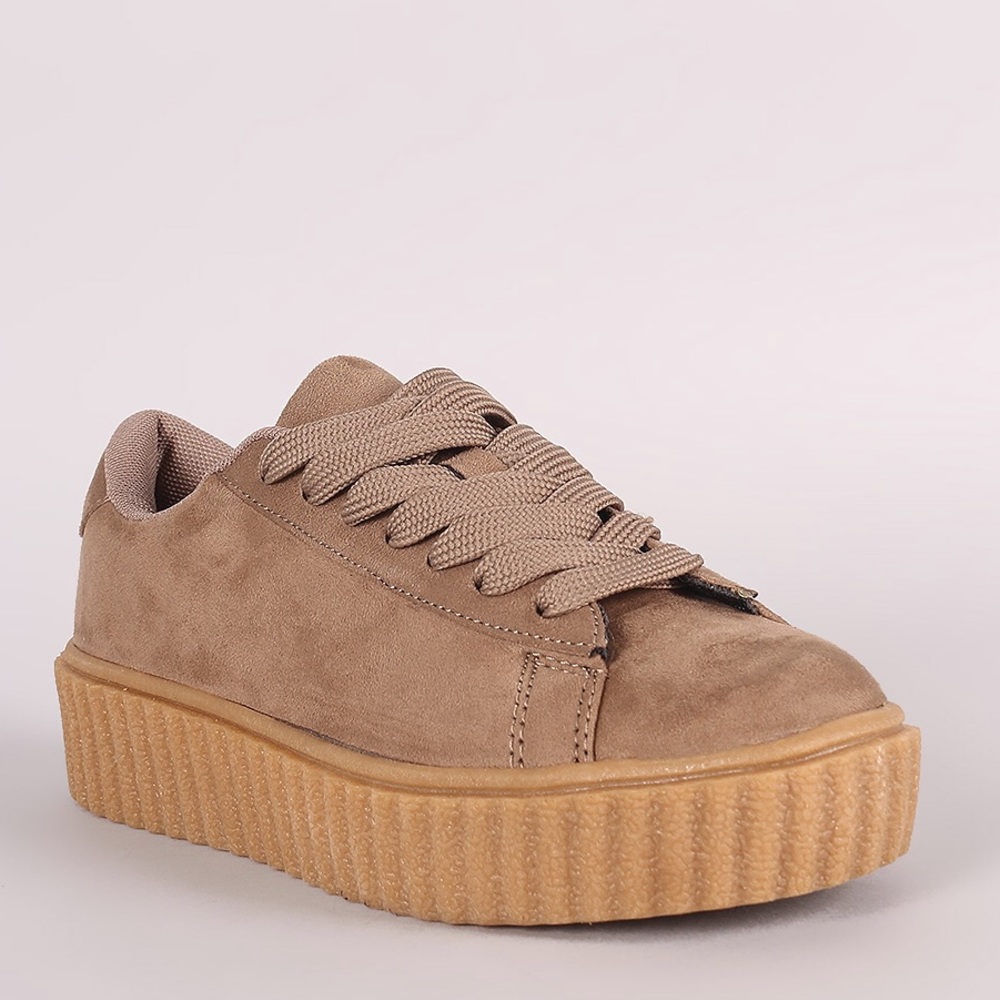 Taupe suede platform creeper sneaker - Picture 3 of 8