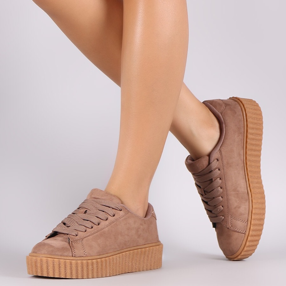 Taupe suede platform creeper sneaker - Picture 5 of 8