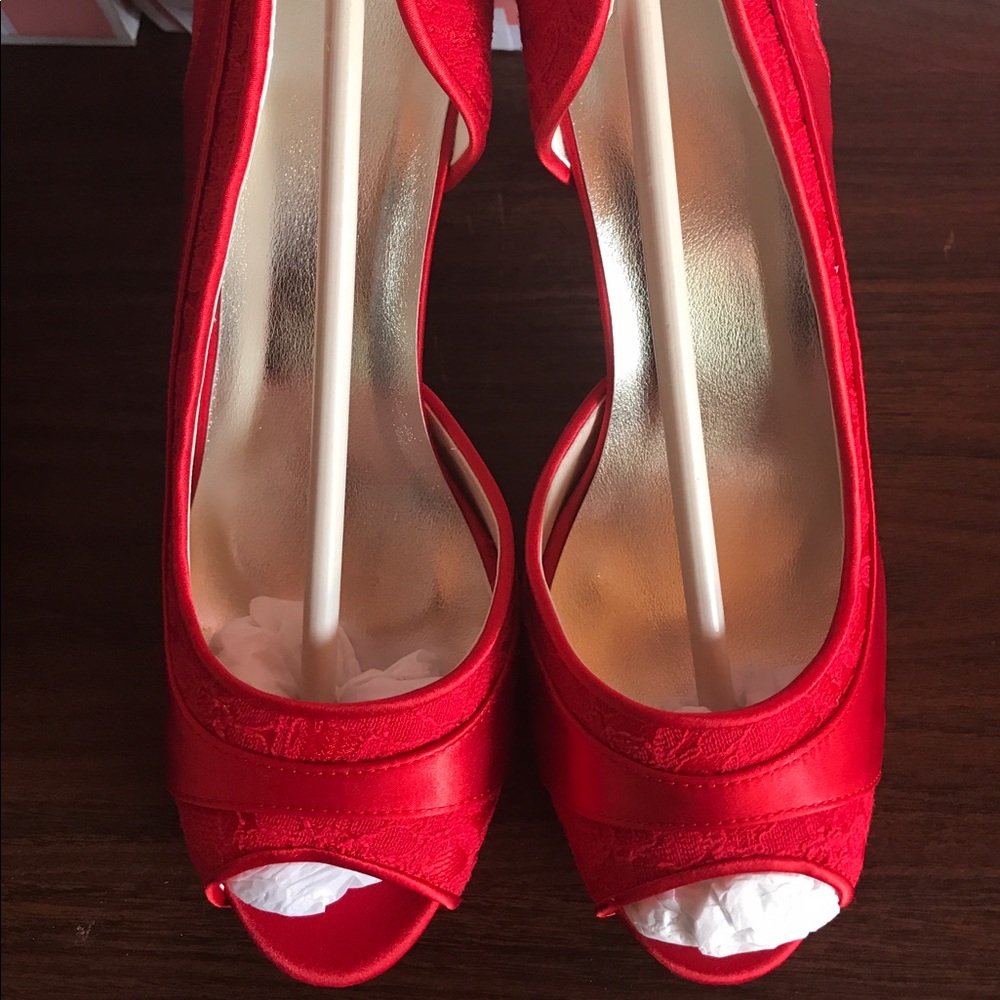 Red Satin & Lace Wedding Shoes