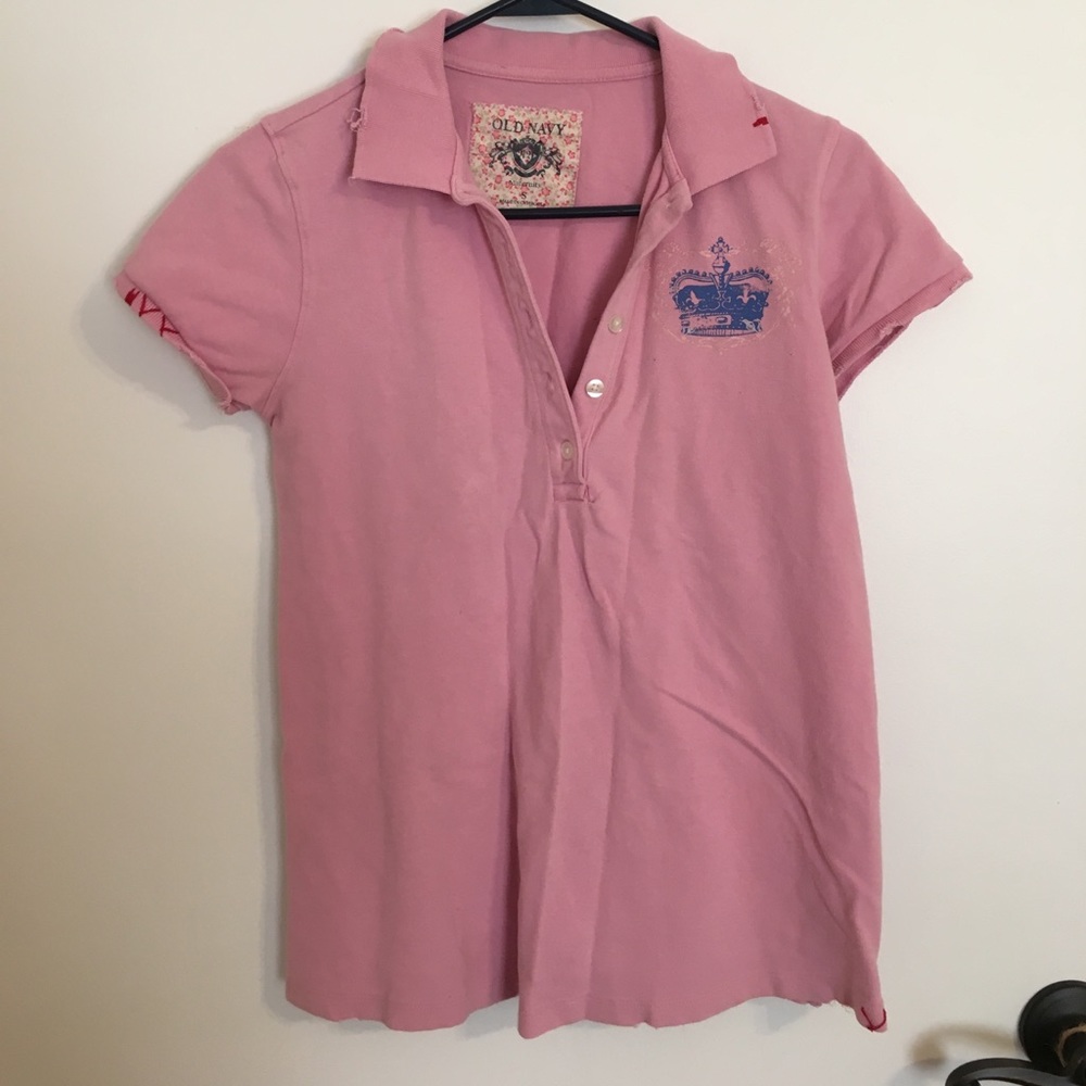 Old Navy distressed maternity pink polo