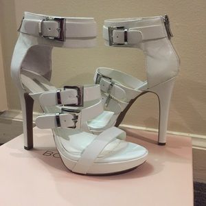 BCBG white strappy heel