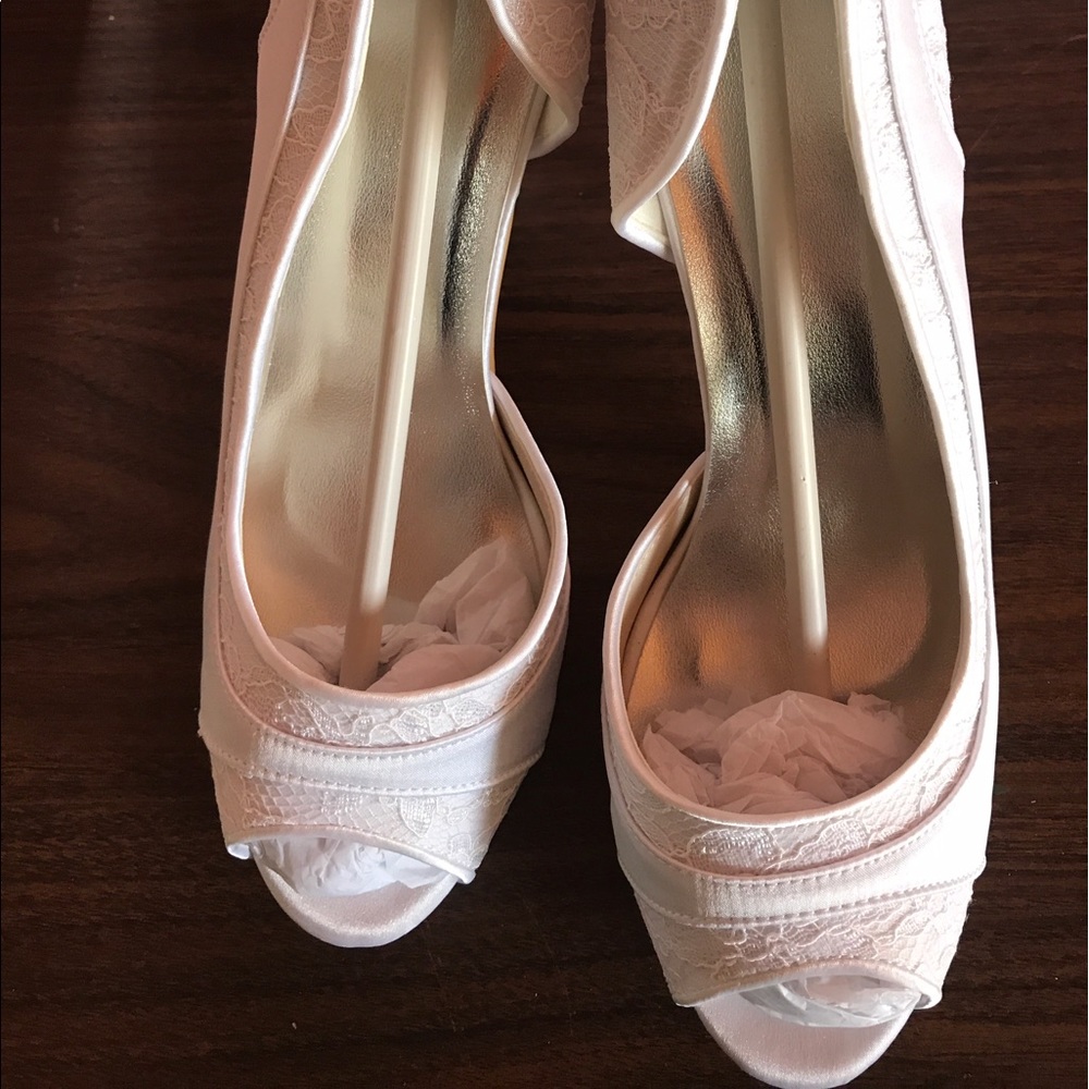 White Satin & Lace Wedding Shoes