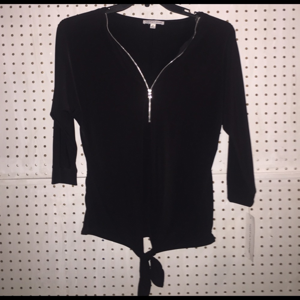 NEW NEVER WORN black front zipper and tie shirt