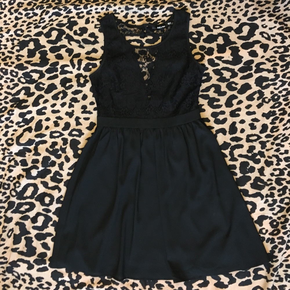 Doe & Rae black lace cut out skater dress