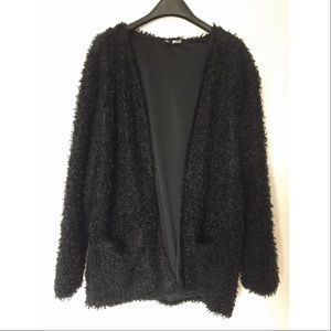 furry black cardigan