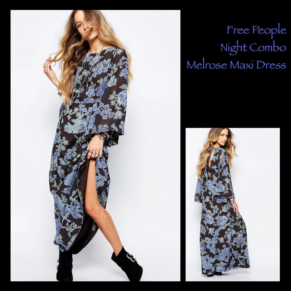 FREE PEOPLE Host Pick Black Floral Melrose Maxi Dress Size 6